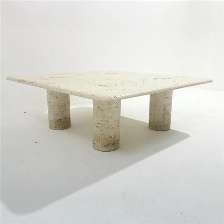 Mid-Century Italian Square Coffee Travertine Table