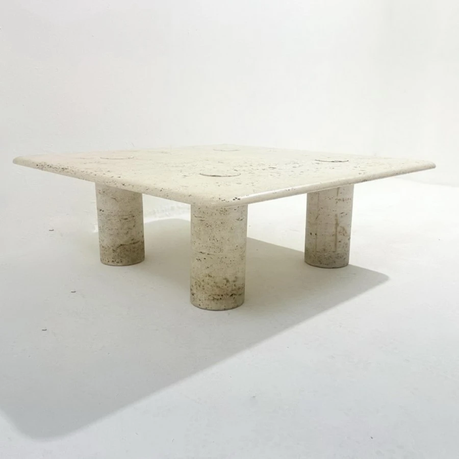 Mid-Century Italian Square Coffee Travertine Table Mid-Century Italian Square Coffee Travertine Table